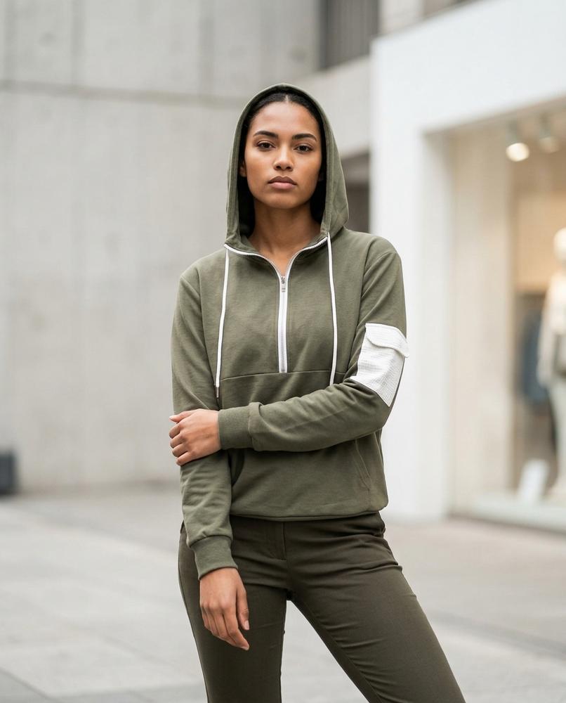 Zumieze - Veven | Quarter-Zip Contrast-Pocket Hoodie Women