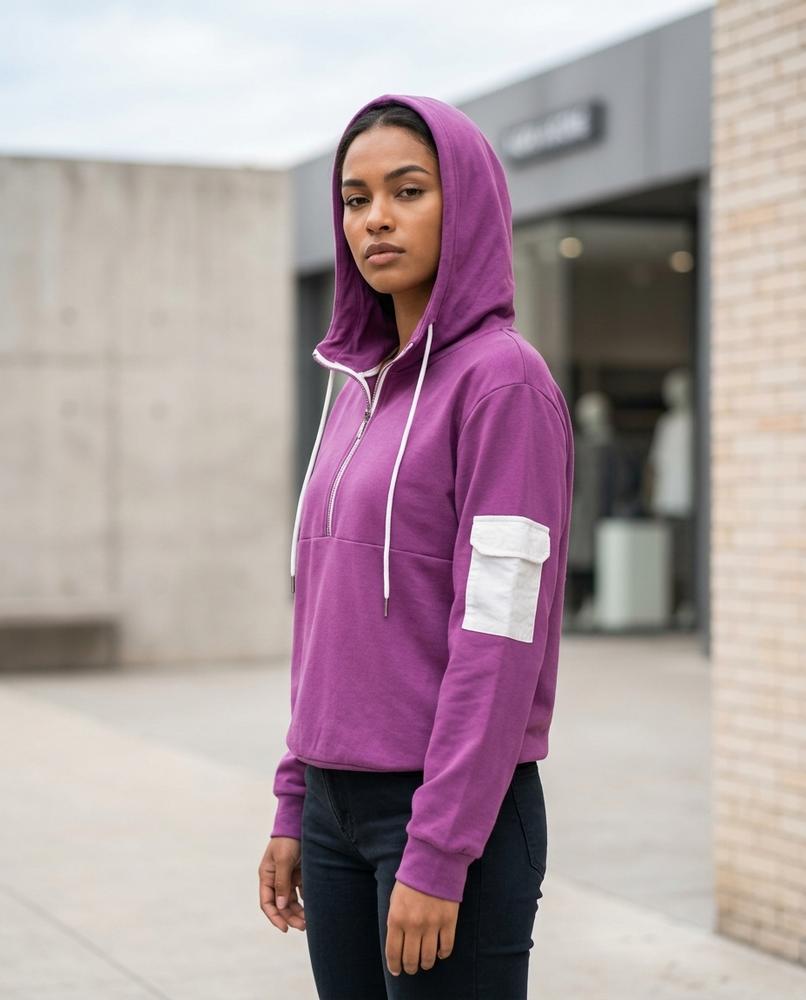 Zumieze - Veven | Quarter-Zip Contrast-Pocket Hoodie Women