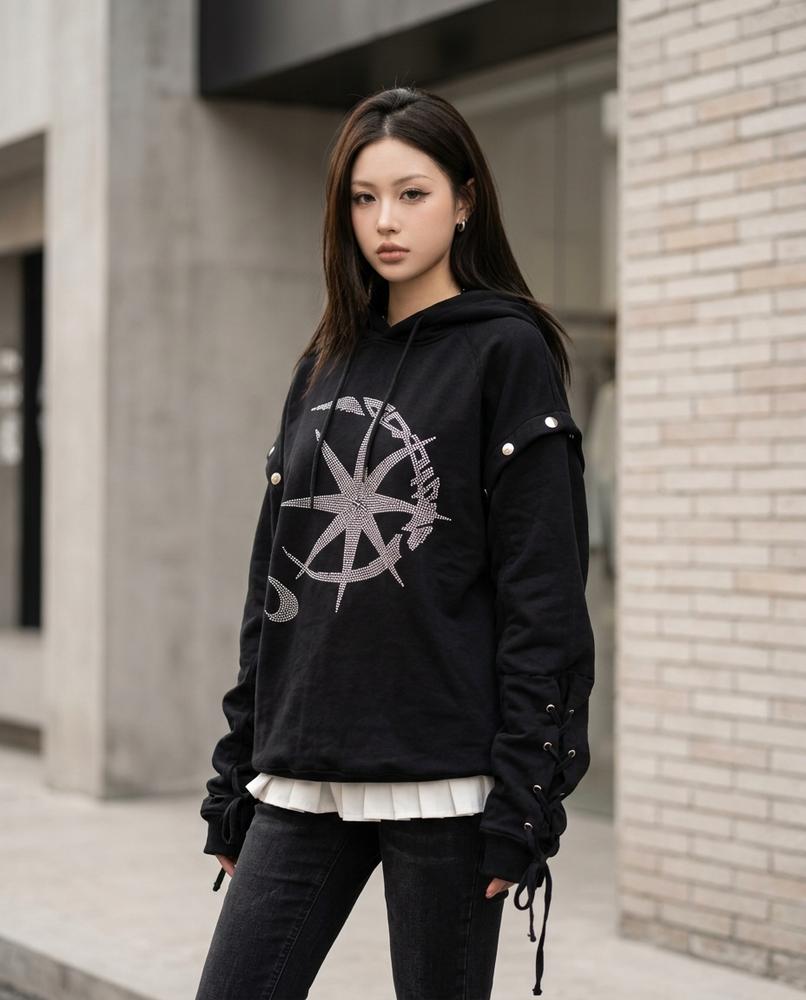 Zumieze - Venav | Rhinestone Lace-Up Hoodie Women