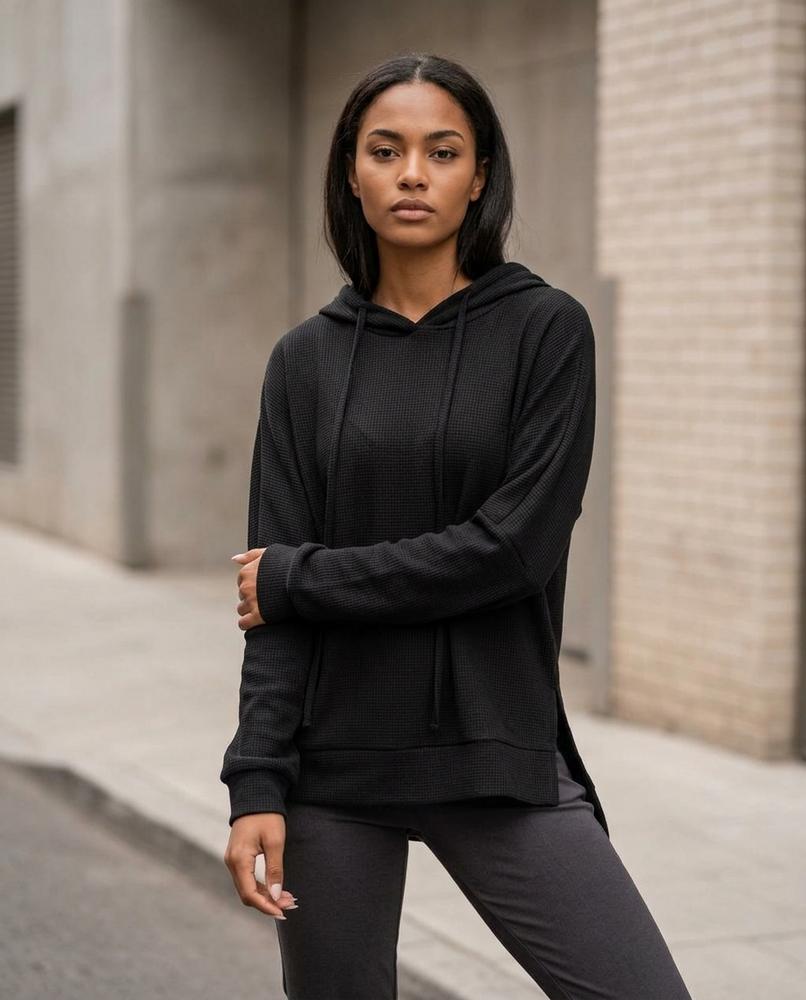 Zumieze - Rolan | Waffle-Knit Side-Slit Hoodie Women