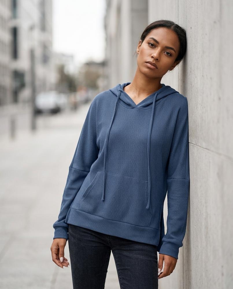 Zumieze - Rolan | Waffle-Knit Side-Slit Hoodie Women