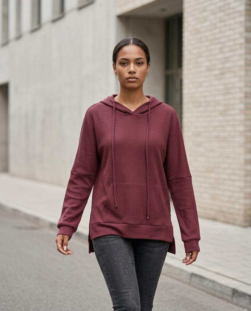 Zumieze - Rolan | Waffle-Knit Side-Slit Hoodie Women