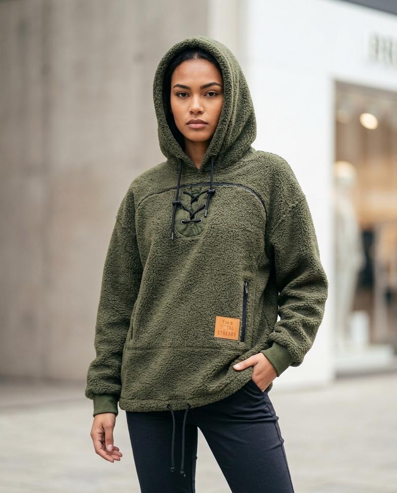 Zumieze - Alvar | Sherpa-Fleece Lace-Up Hoodie Women