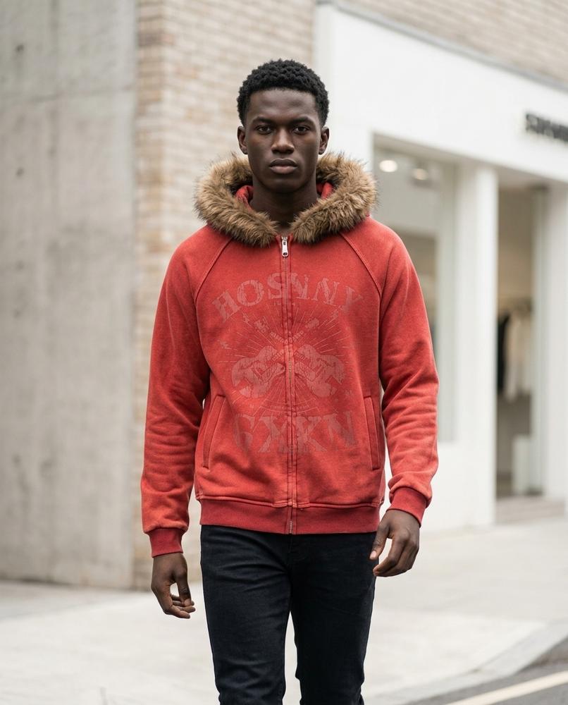 Zumieze - Valen | Zip-Up Fur-Trimmed Hoodie Men