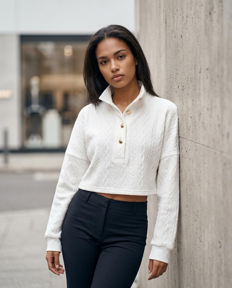 Zumieze - Kasel | Cable-Knit Cropped Sweatshirt Women