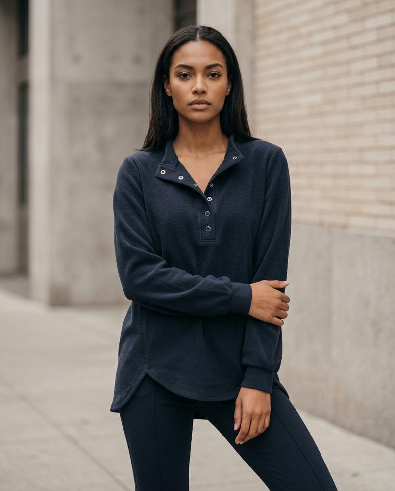Zumieze - Tilen | High-Collar Button-Placket Sweatshirt Women