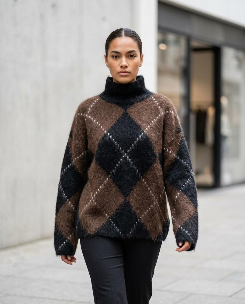 Zumieze - Lolar | Argyle Fluffy Turtleneck Sweater Women