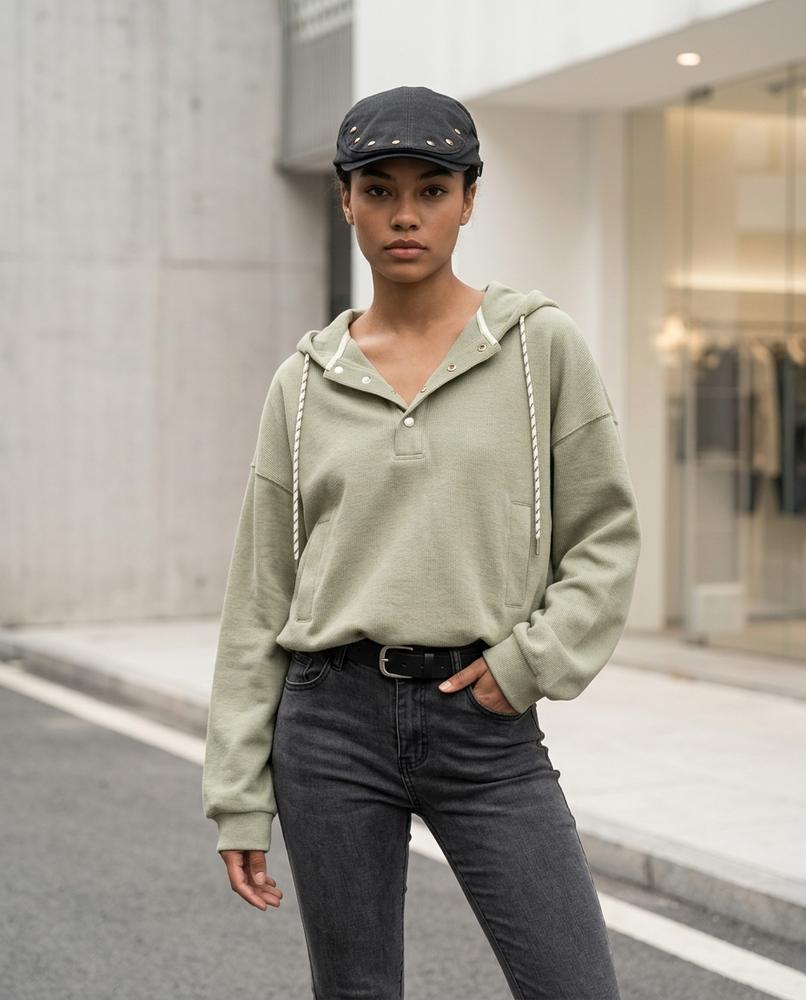 Zumieze - Raser | Textured Button-Placket Hoodie Women
