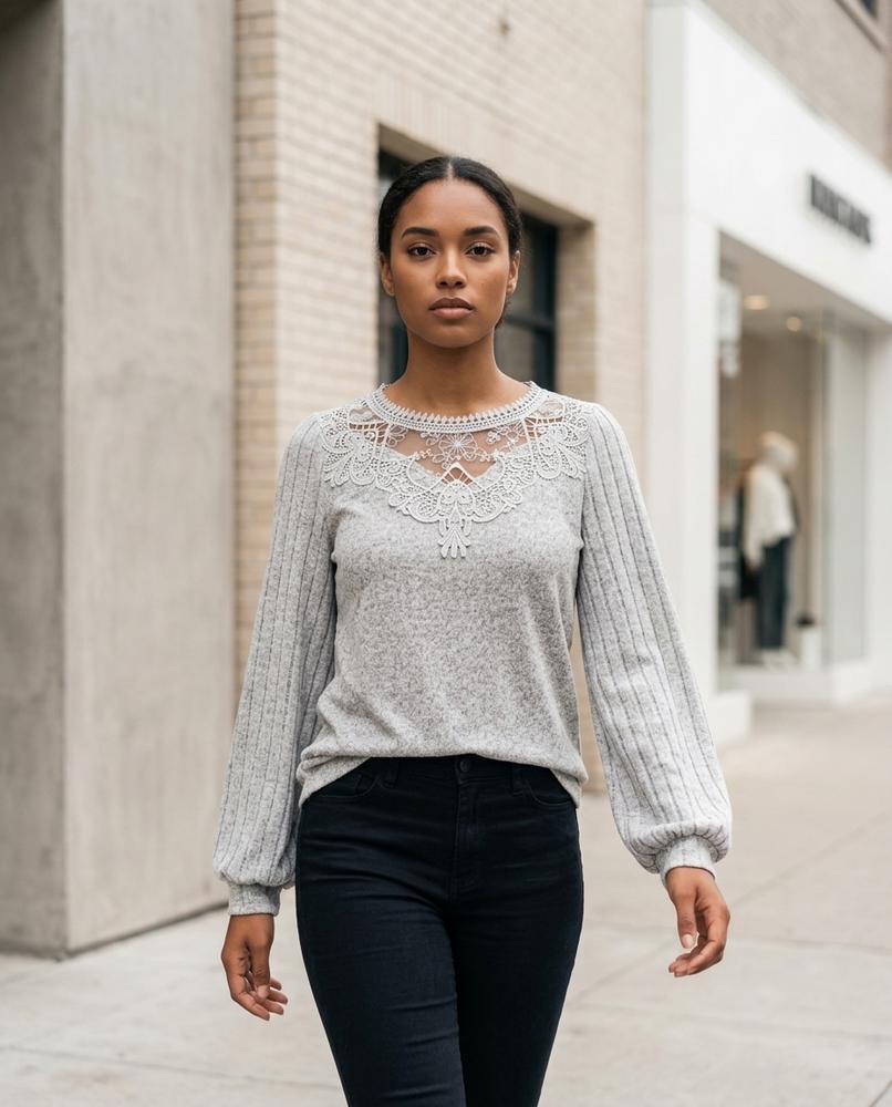 Zumieze - Almer | Lace-Trim Rib-Knit Sweater Women