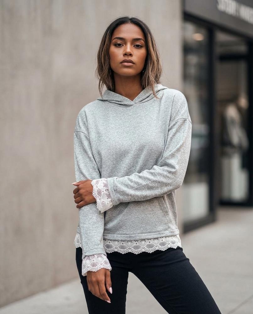 Zumieze - Dalin | Lace-Trimmed Heathered Hoodie Women