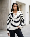 Zumieze - Tadar | Striped Lace-Up Sweater Women