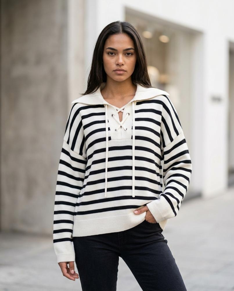 Zumieze - Tadar | Striped Lace-Up Sweater Women