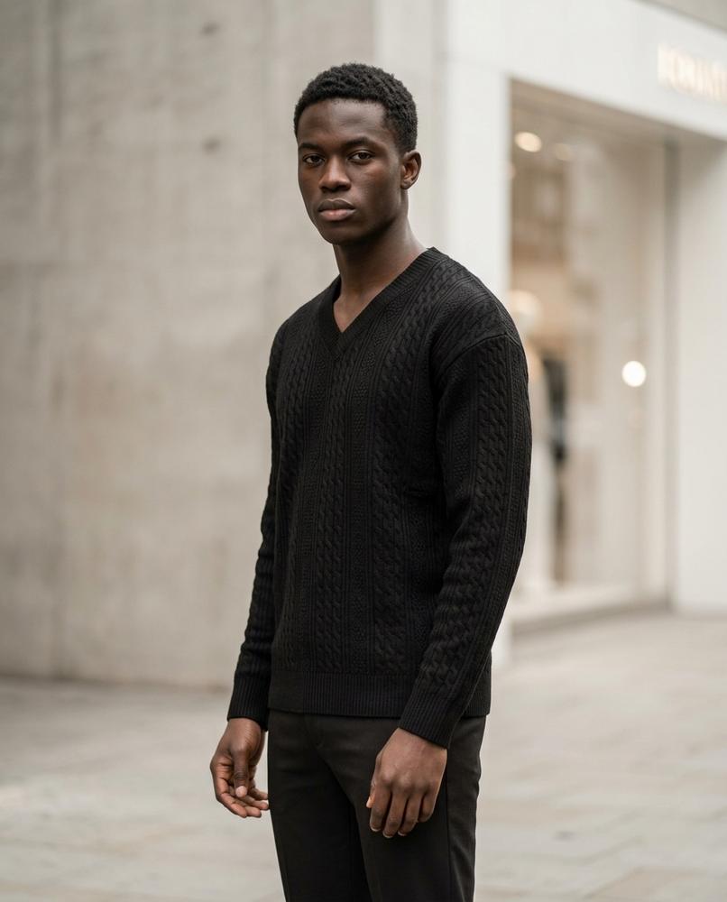 Zumieze - Rihuk | Cable-Knit V-Neck Sweater Men