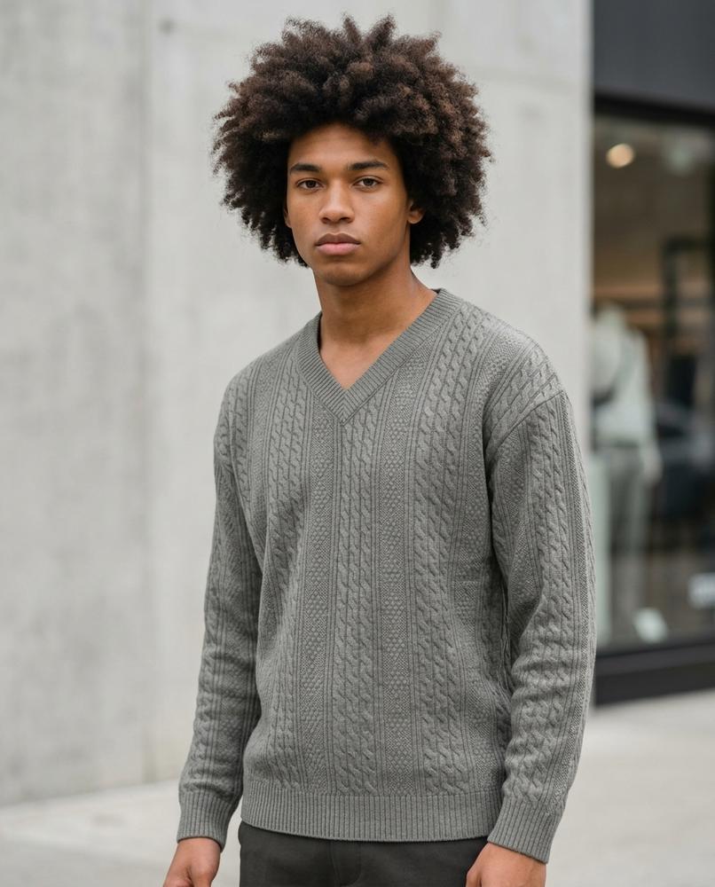 Zumieze - Rihuk | Cable-Knit V-Neck Sweater Men