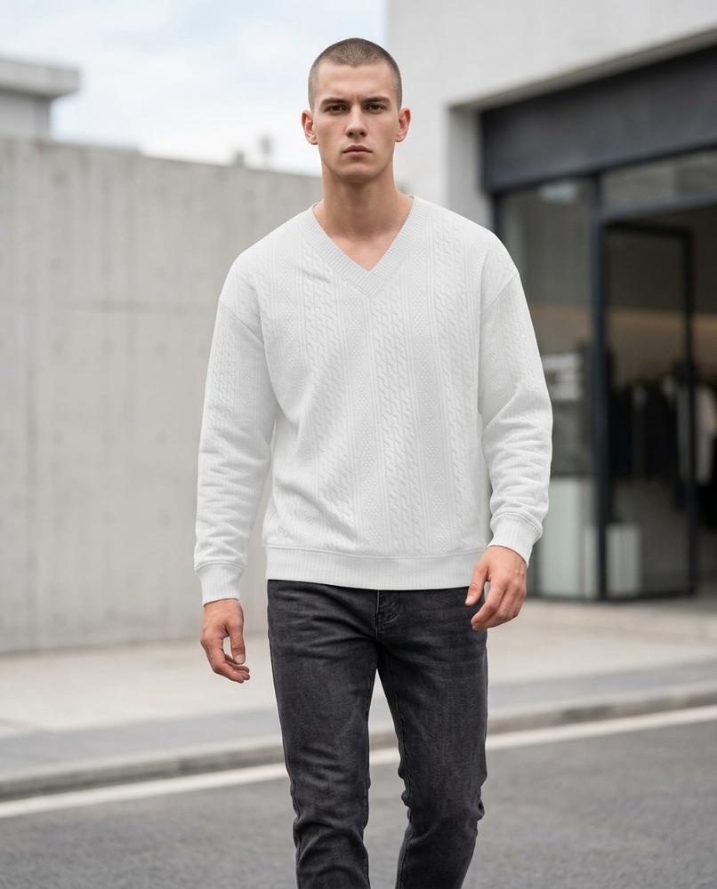 Zumieze - Rihuk | Cable-Knit V-Neck Sweater Men