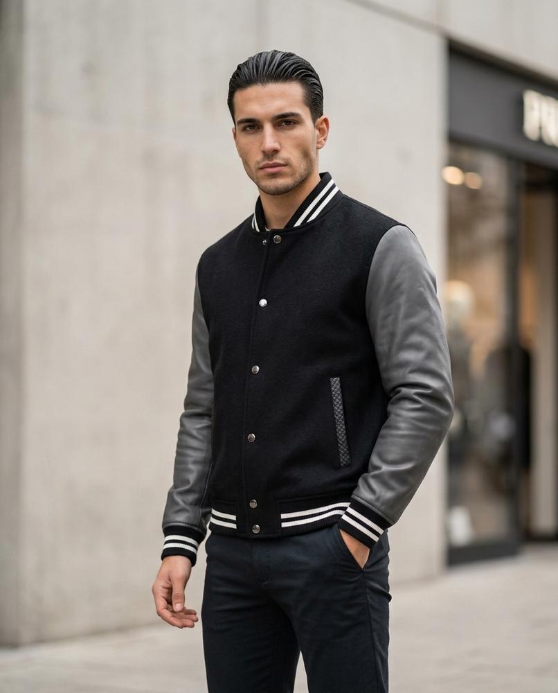 Zumieze - Vulun | Leather-Sleeved Striped-Trim Jacket Men