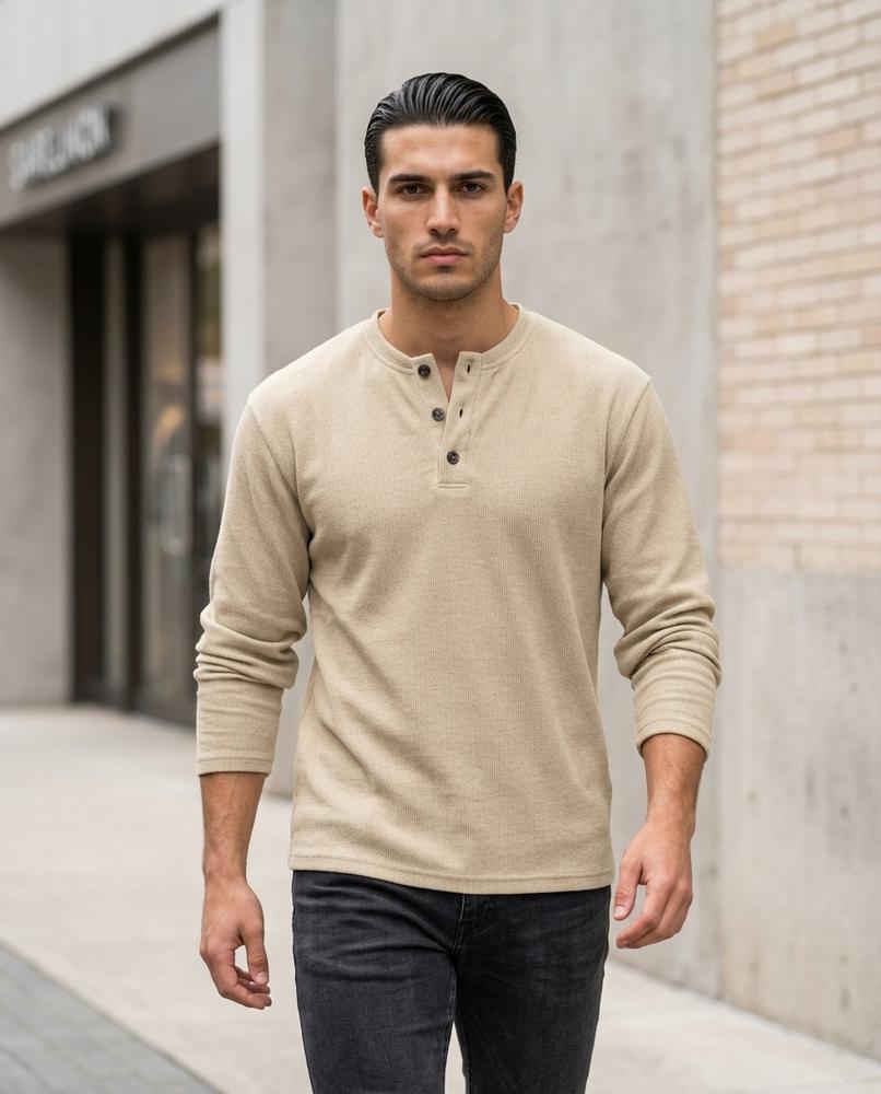 Zumieze - Kemam | Waffle-Knit Button-Placket Shirt Men