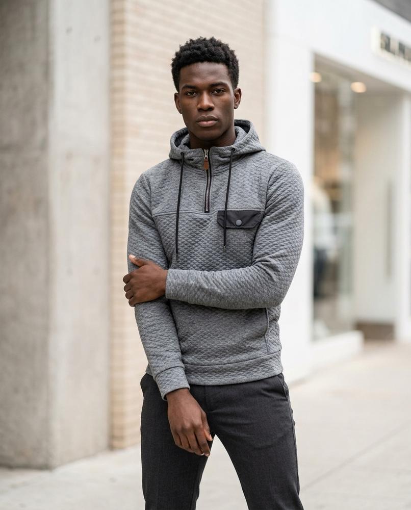 Zumieze - Selan | Quilted Quarter-Zip Hoodie Men