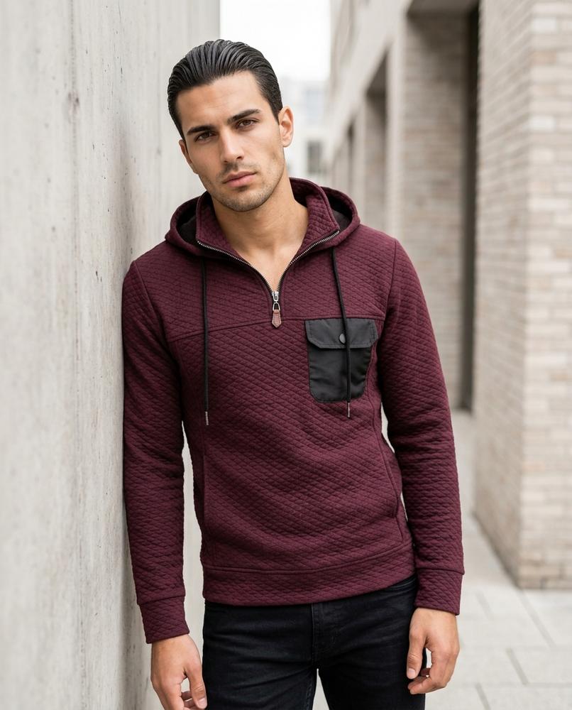 Zumieze - Selan | Quilted Quarter-Zip Hoodie Men