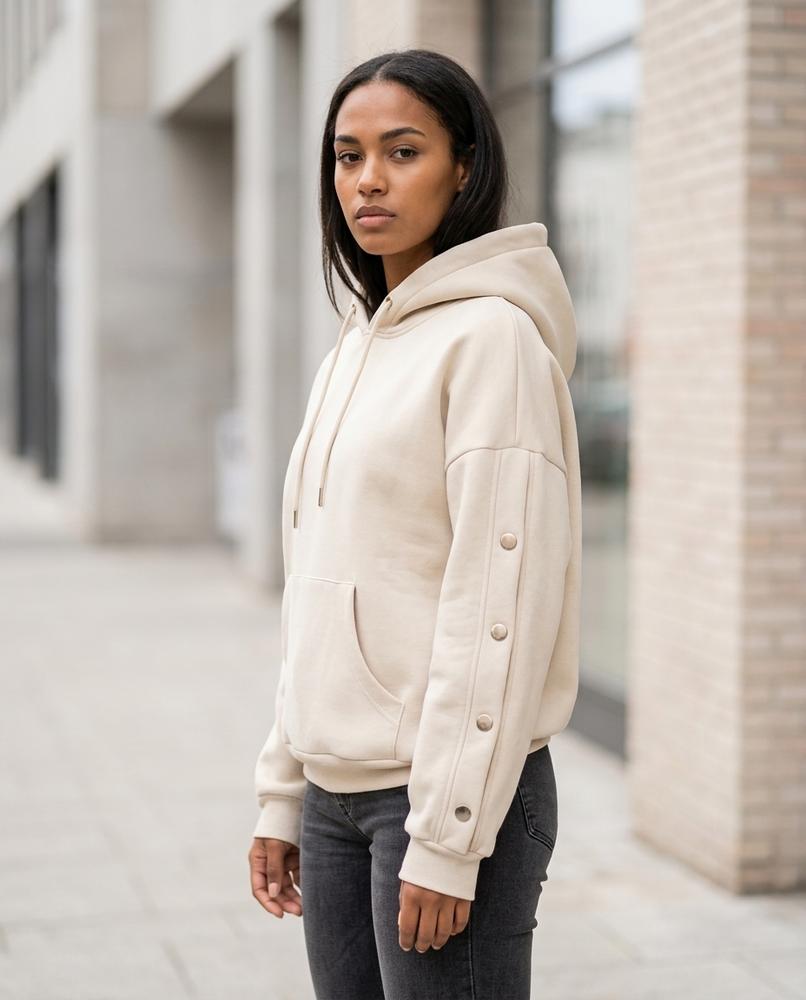 Zumieze - Vaser | Snap-Sleeve Relaxed Fit Hoodie Women