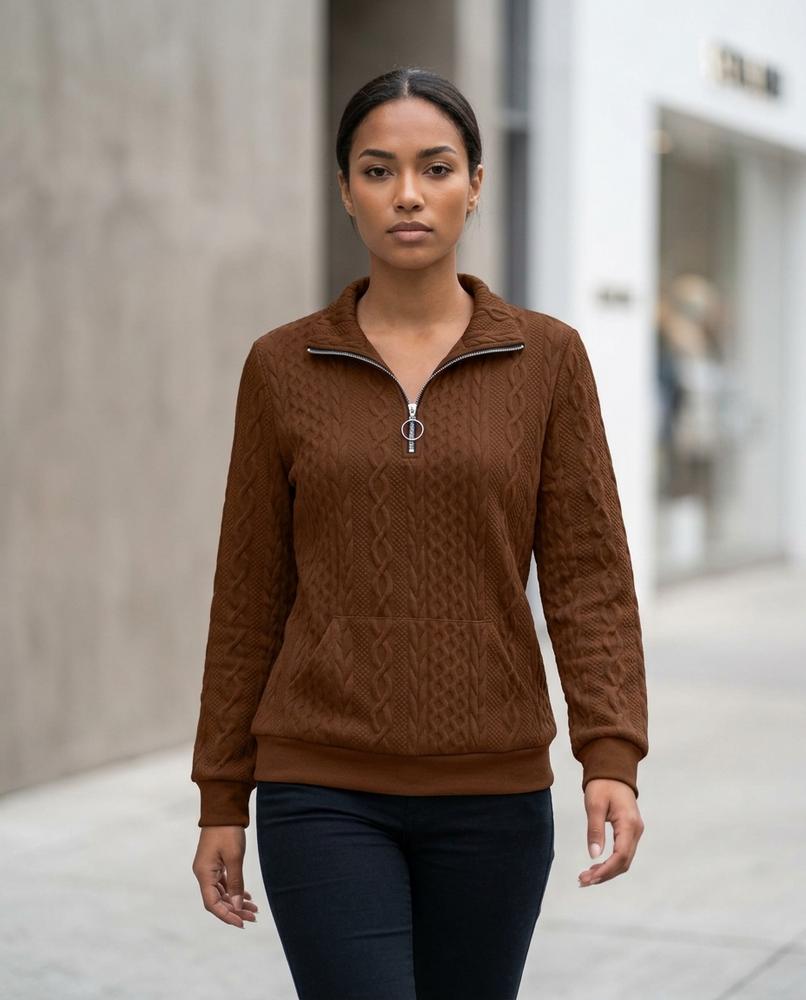 Zumieze - Tazan | Cable-Knit Half-Zip Sweatshirt Women