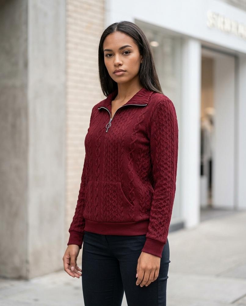 Zumieze - Tazan | Cable-Knit Half-Zip Sweatshirt Women