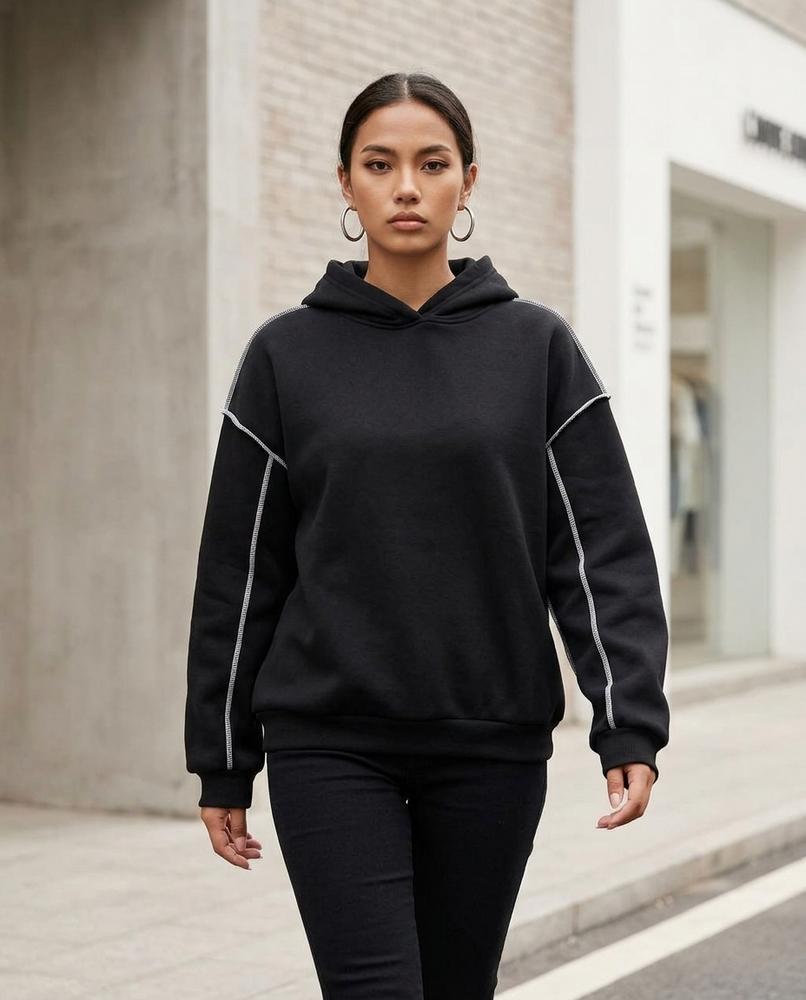 Zumieze - Lytir | Contrast-Stitched Drop Shoulder Hoodie Women