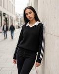 Zumieze - Lelen | Rib-Knit Striped-Sleeve Sweater Women