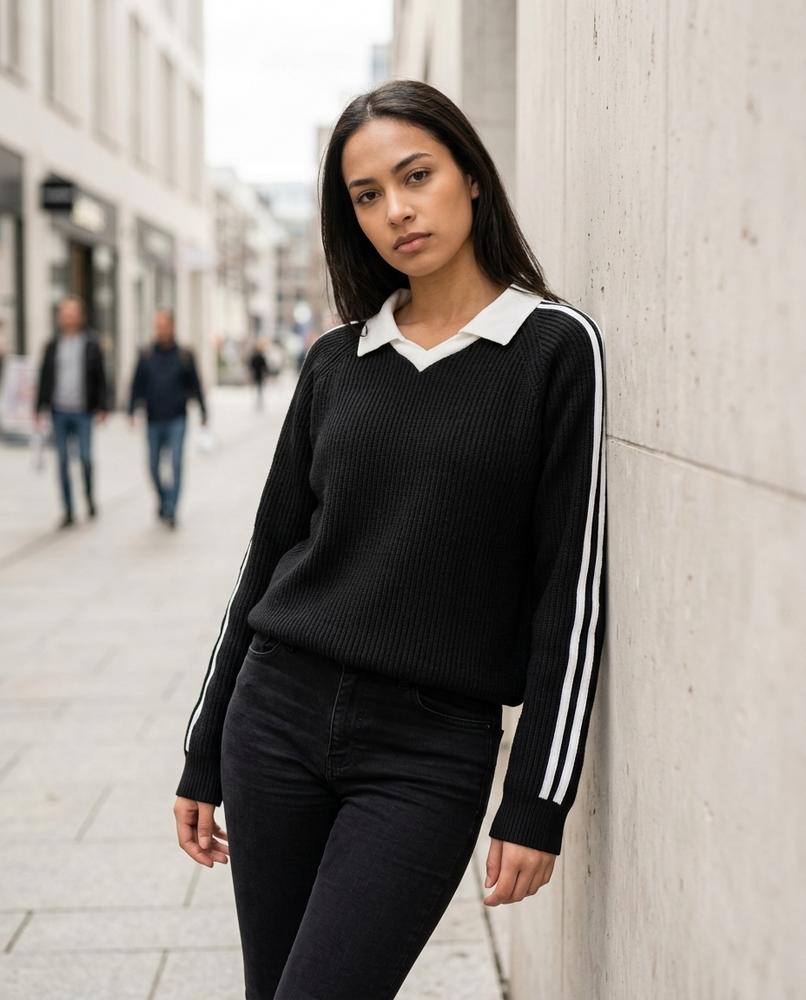 Zumieze - Lelen | Rib-Knit Striped-Sleeve Sweater Women