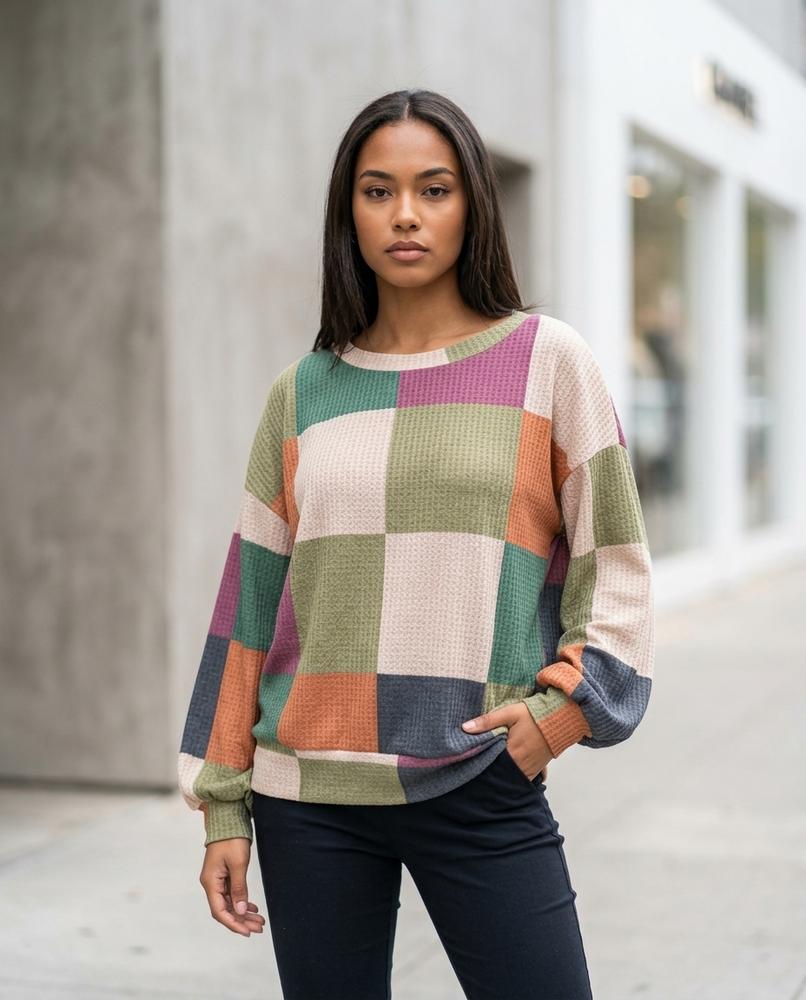 Zumieze - Arlor | Color-Block Waffle-Knit Sweatshirt Women