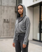 Zumieze - Arken | Button-Front Cropped Hoodie Women