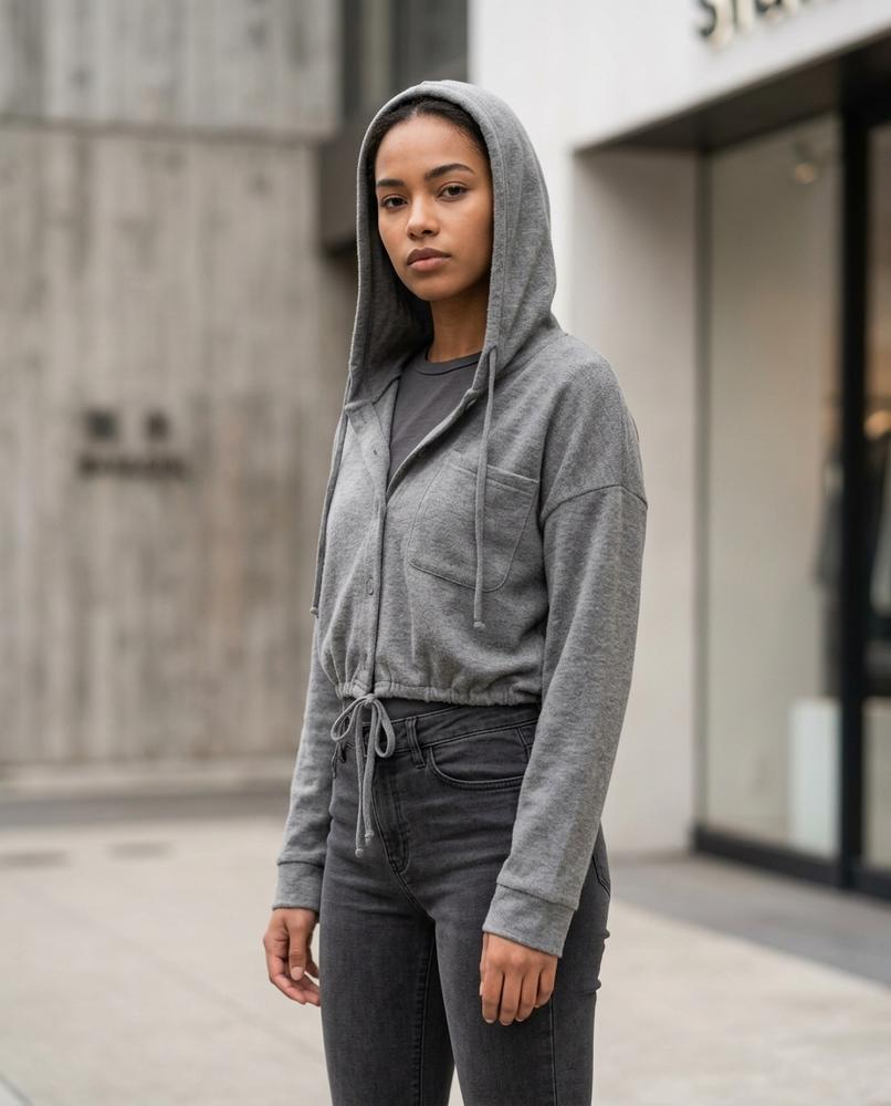 Zumieze - Arken | Button-Front Cropped Hoodie Women