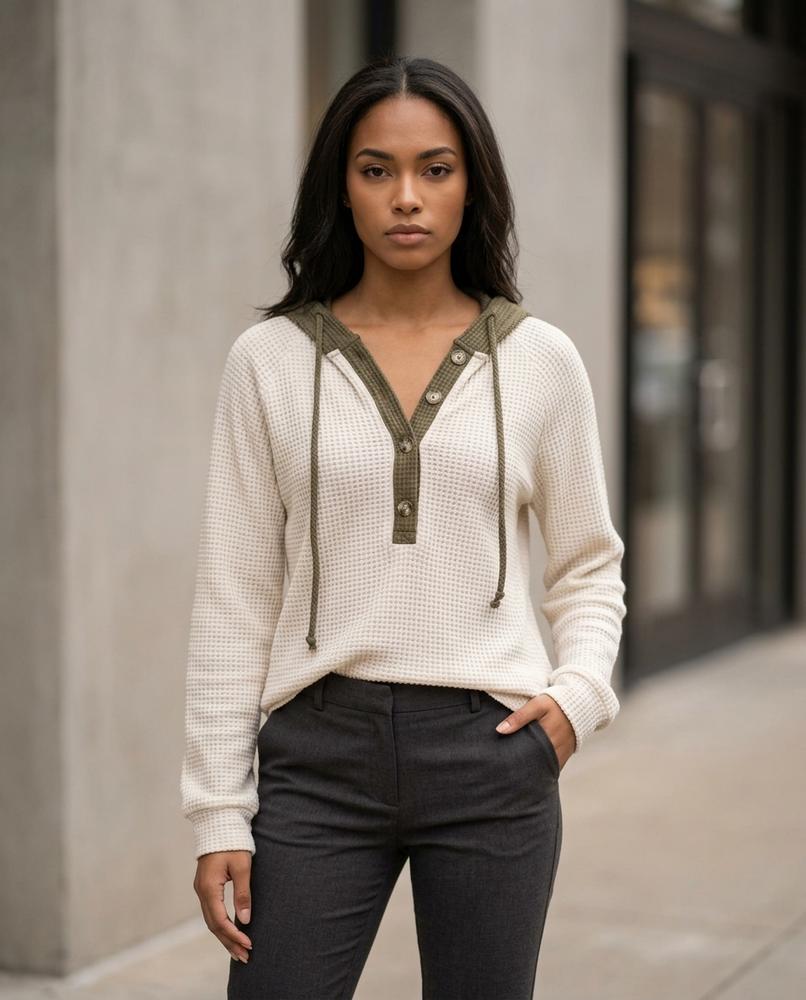 Zumieze - Lysol | Waffle-Knit Buttoned Hoodie Women