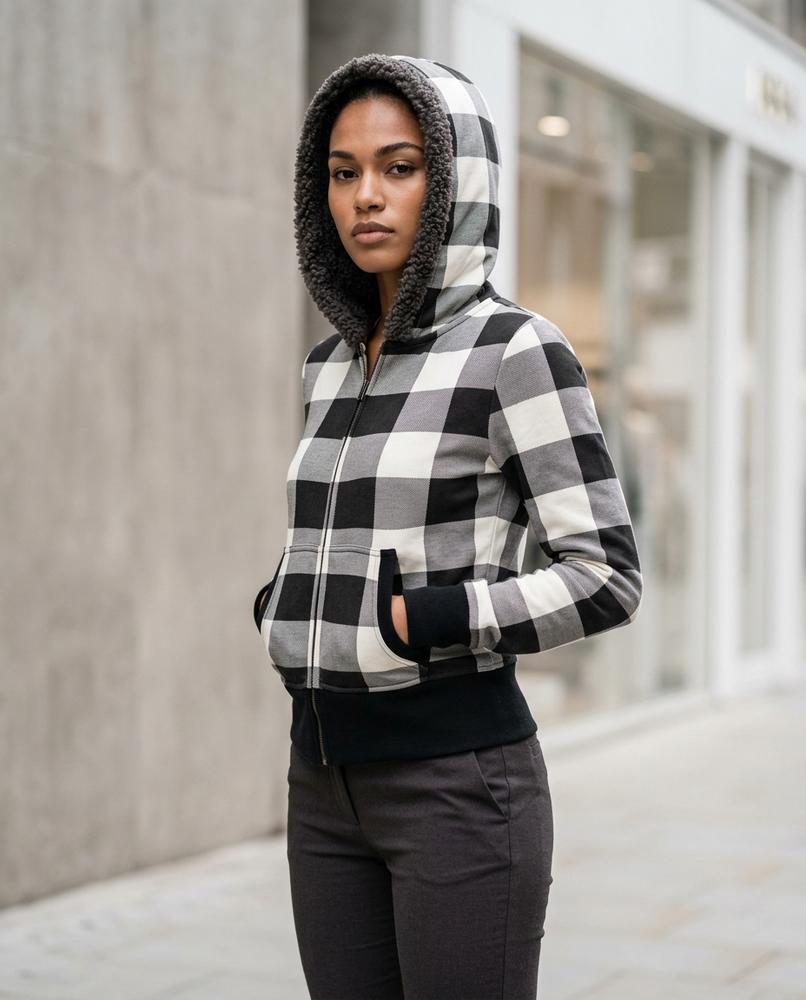 Zumieze - Armer | Checkered Sherpa-Lined Hoodie Women