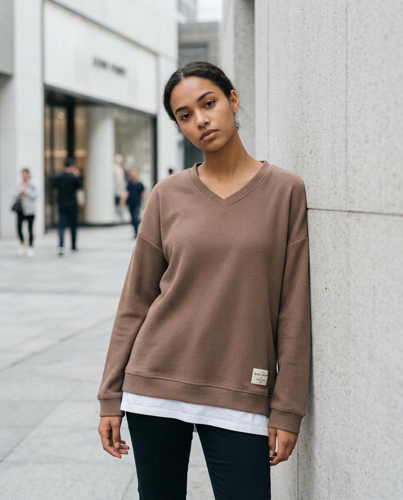 Zumieze - Semor | Waffle-Knit V-Neck Sweater Women