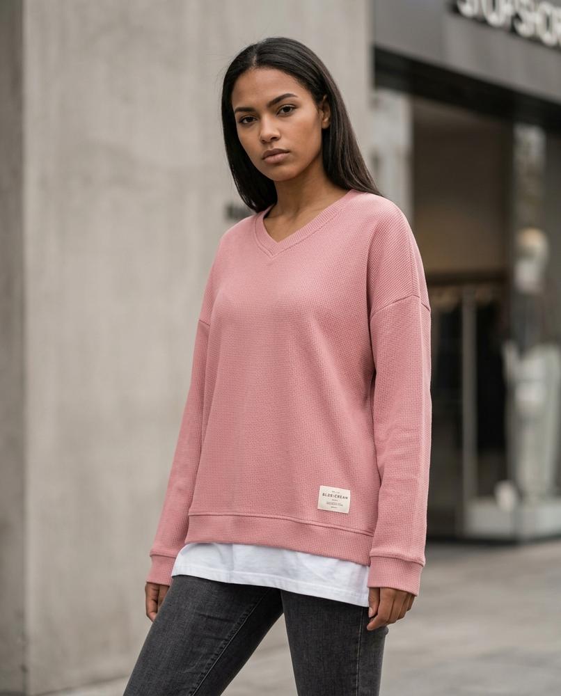 Zumieze - Semor | Waffle-Knit V-Neck Sweater Women