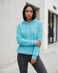 Zumieze - Tinav | Cable-Knit Light Blue Hoodie Women