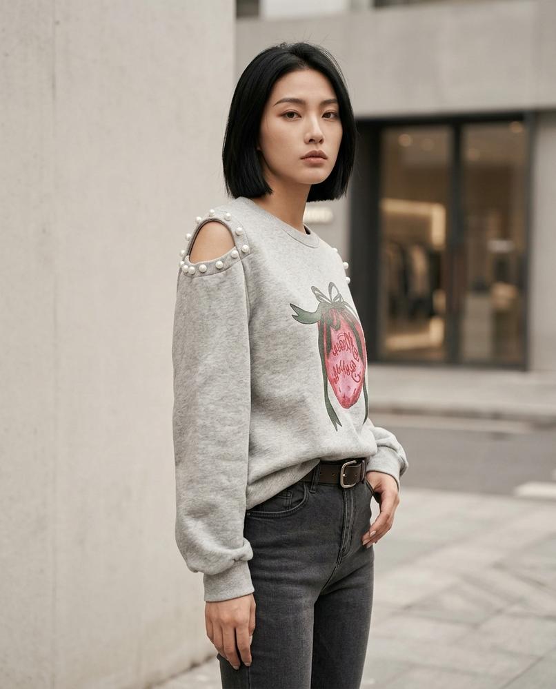 Zumieze - Seser | Cut-Out Pearl-Embellished Sweatshirt Women