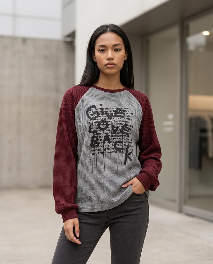 Zumieze - Lasen | Raglan-Sleeve Waffle-Knit Sweater Women