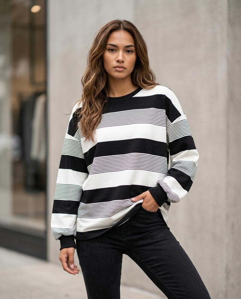 Zumieze - Yovar | Striped Relaxed-Fit Sweatshirt Women
