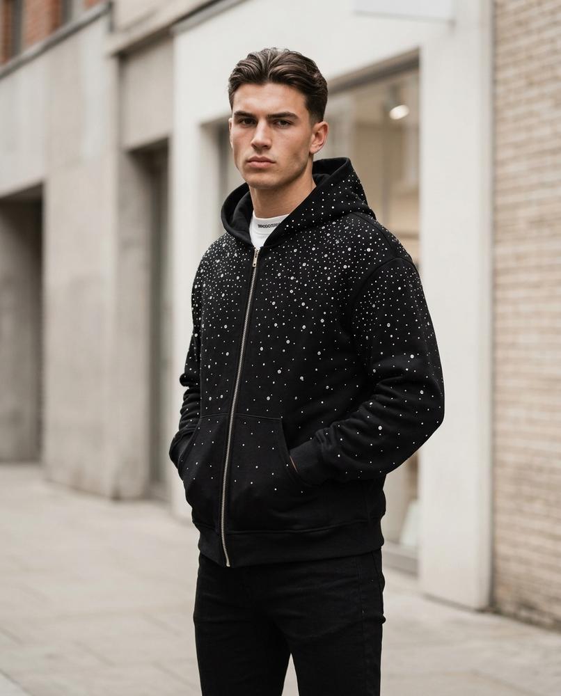 Zumieze - Zatir | Rhinestone-Embellished Zip-Up Hoodie Men
