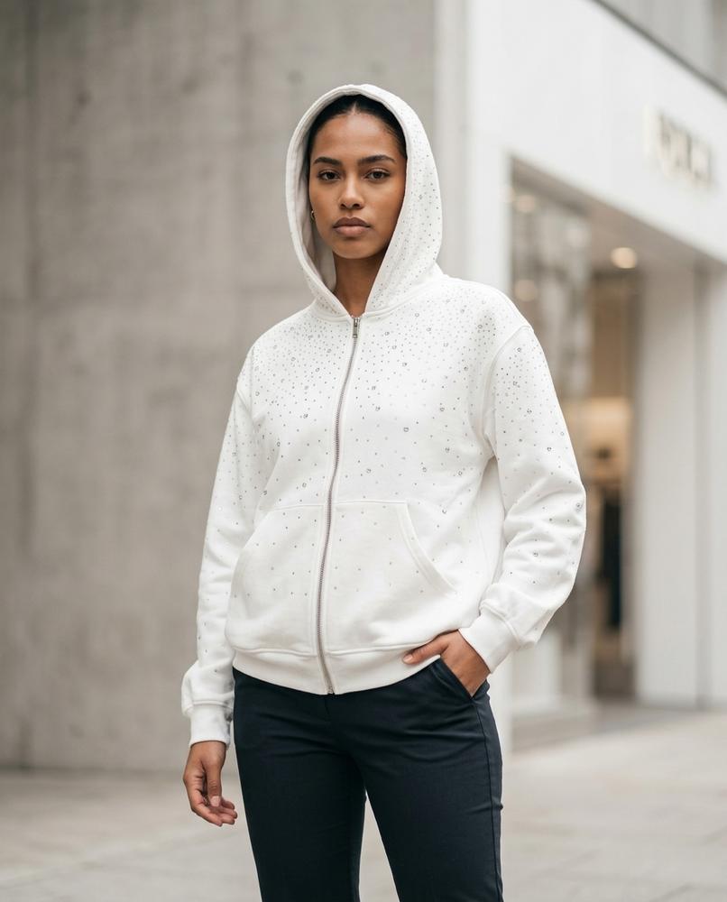 Zumieze - Zatir | Rhinestone-Embellished Zip-Up Hoodie Men