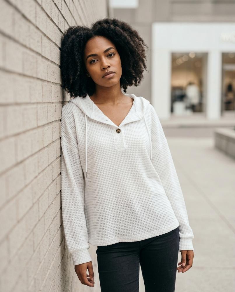 Zumieze - Semer | Waffle-Knit Henley Hoodie Women
