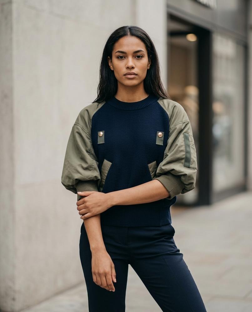 Zumieze - Raren | Mixed-Media Bomber-Sleeve Sweater Women