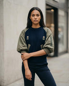 Zumieze - Raren | Mixed-Media Bomber-Sleeve Sweater Women