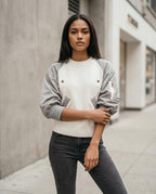 Zumieze - Raren | Mixed-Media Bomber-Sleeve Sweater Women