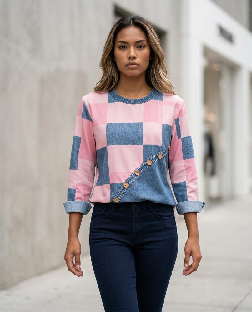 Zumieze - Velen | Checkered Long-Sleeved Sweatshirt Women
