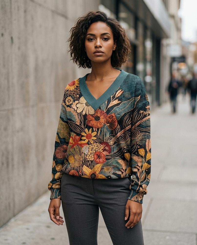 Zumieze - Lyrev | Floral Print V-Neck Sweater Women