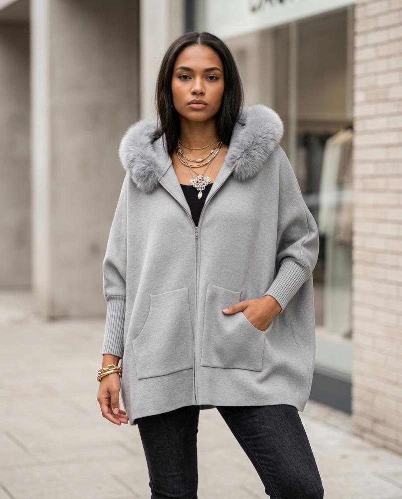 Zumieze - Lytor | Zip-Up Fur-Trimmed Knit Cardigan Women