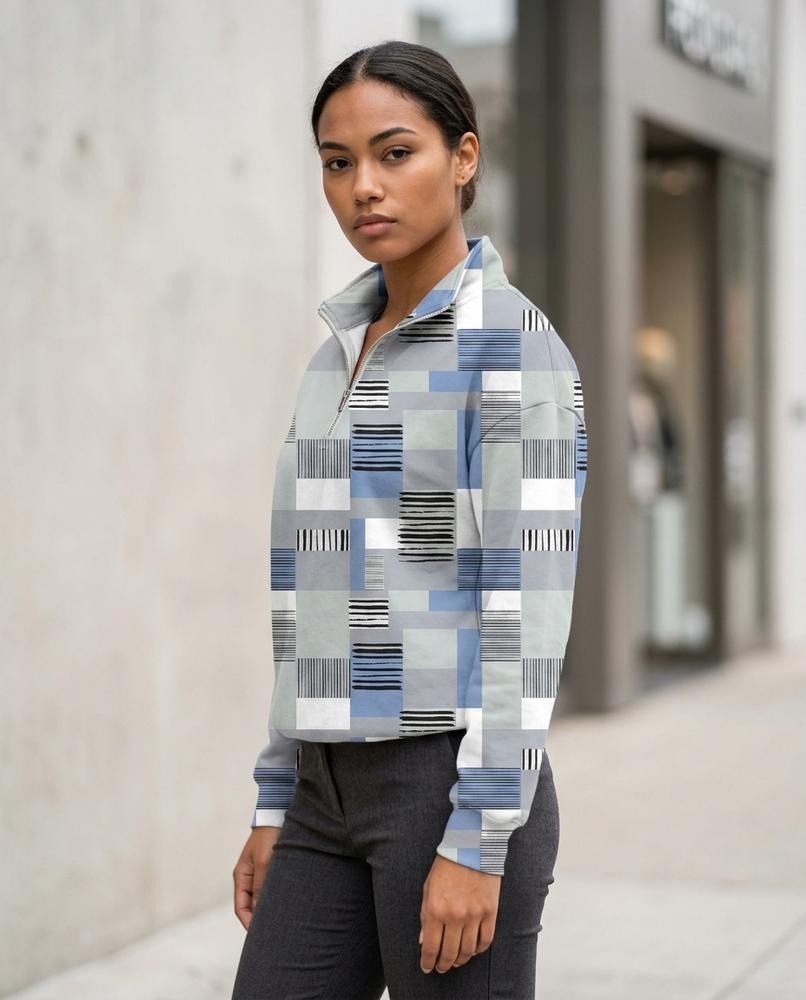 Zumieze - Ridan | Quarter-Zip Geometric-Print Sweatshirt Women
